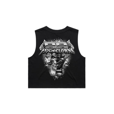 99 Psycho Clowns Black Print Ladies Crop Tank